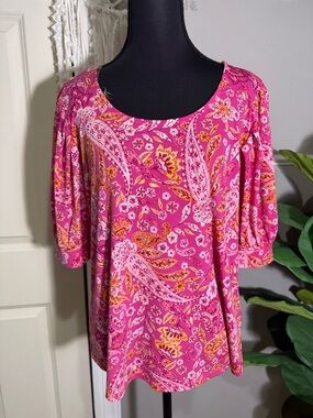 CeCe Pink Paisley Scoop Neck Tunic with Gold Accents